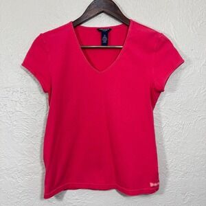 Vintage Y2K American Eagle Top Med V Neck Stretch Hot Pink 90s Grunge Streetwear